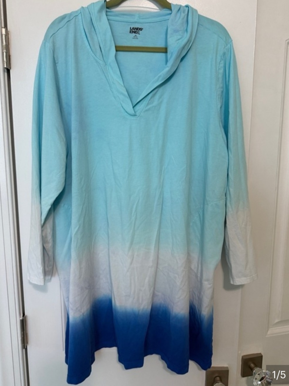 Lands' End Women's Aqua-to-Royal Ombre Hooded Tunic